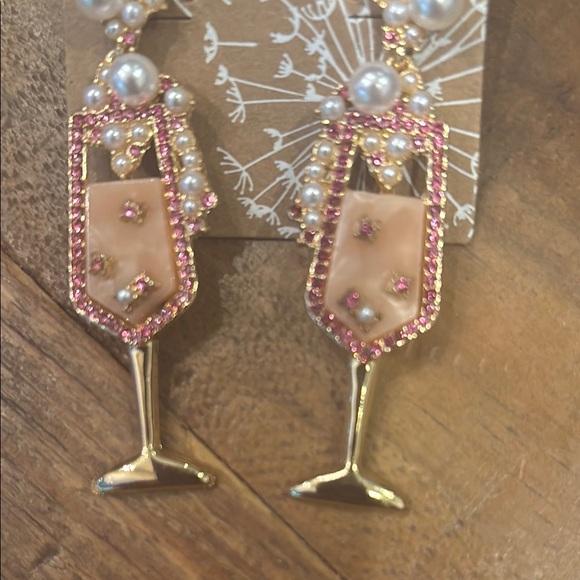 Gold and Pink Champagne Glass Earrings I'll toast yo that earrings - Picture 2 of 2